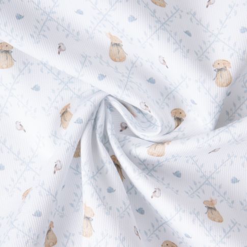 Tissu Pique de Coton  Nube Panpan sur fond Blanc