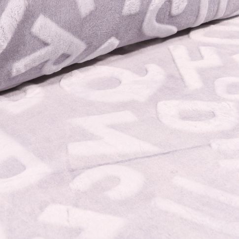 Tissu Polaire Doudou Alphabet 3D sur fond Gris clair