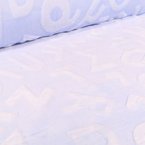 Tissu Polaire Doudou Alphabet 3D sur fond Bleu ciel