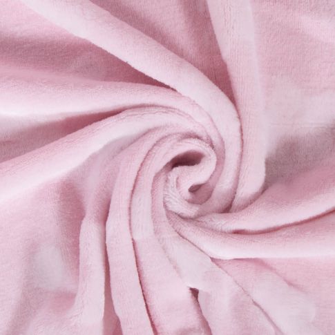 Tissu Doudou imprimé Etoiles et nuages en relief sur fond Rose bébé