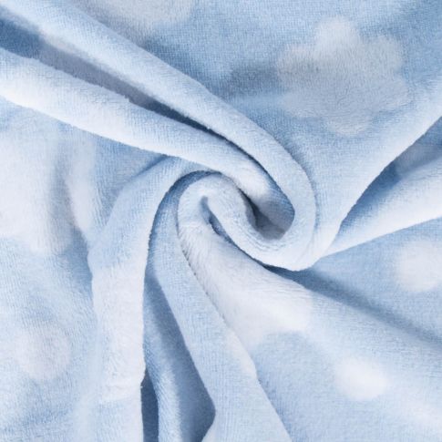 Tissu Doudou imprimé Etoiles et nuages en relief sur fond Bleu ciel