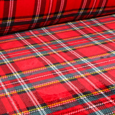 Tissu Doudou Ecossais Zach sur fond Rouge