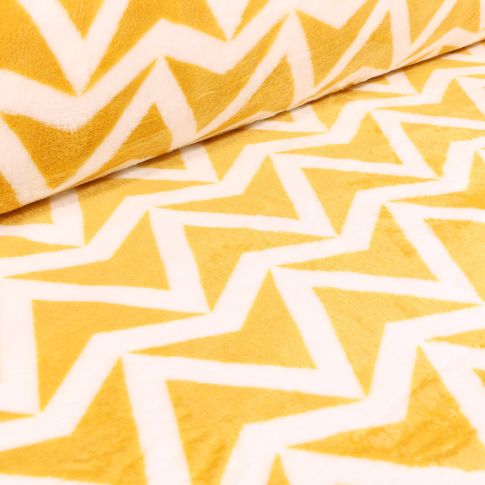 Tissu Doudou Triangles blancs sur fond Jaune