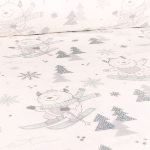Tissu Doudou Ours sur fond Blanc