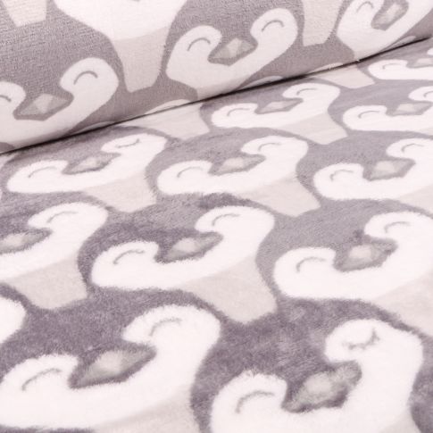 Tissu Doudou Pingouin sur fond Gris