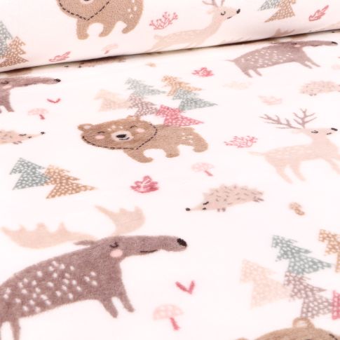 Tissu Doudou Grands froids sur fond Blanc