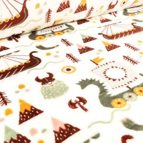 Tissu Doudou Celtique sur fond Blanc