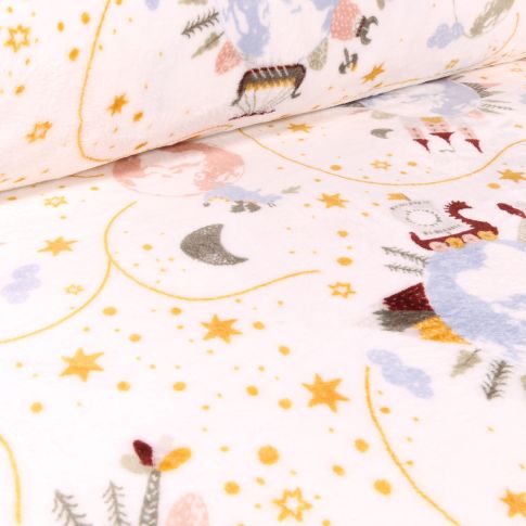 Tissu Doudou Planètes royales sur fond Blanc cassé