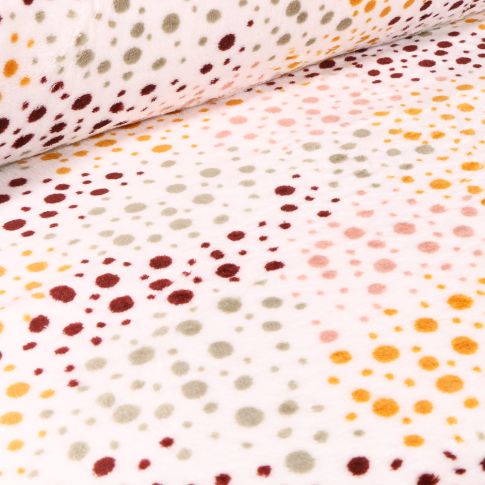 Tissu Doudou Pois colorés sur fond Blanc cassé