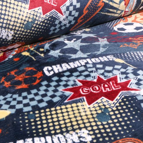 Tissu Doudou Football sur fond Bleu marine