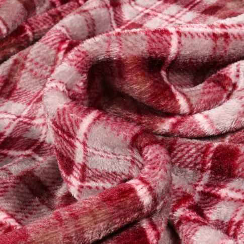 Tissu Doudou Carreaux sur fond Bordeaux