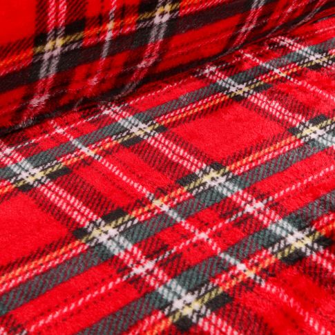 Tissu Doudou Ecossais classic sur fond Rouge