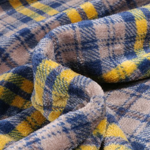 Tissu Doudou Carreaux bleus sur fond Gris