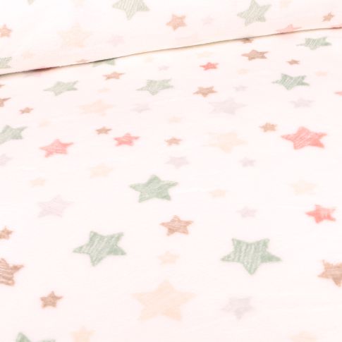 Tissu Doudou Etoiles pastels sur fond Blanc cassé