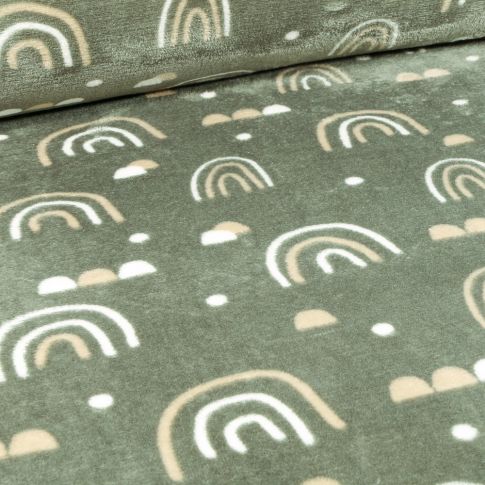 Tissu Doudou Arc en ciel sur fond Vert amande