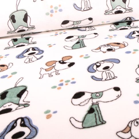 Tissu Doudou Doggy sur fond Blanc