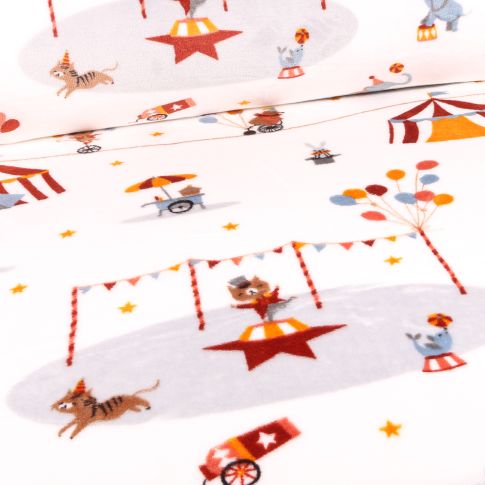 Tissu Doudou Circus sur fond Blanc
