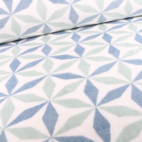Tissu Doudou Etoiles flocons sur fond Blanc