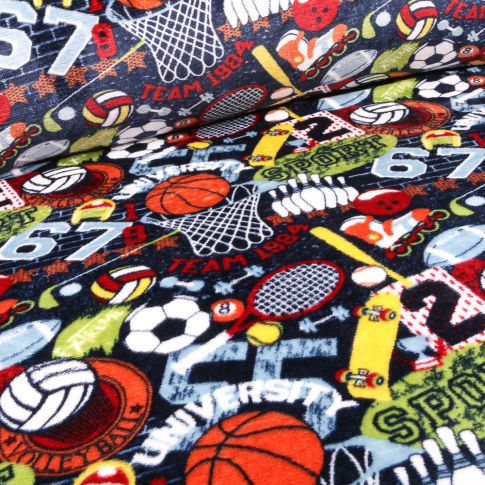 Tissu Doudou Sports divers sur fond Bleu marine