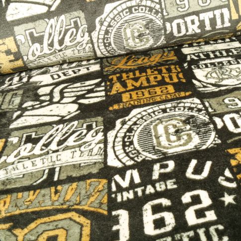 Tissu Doudou Campus vintage sur fond Gris anthracite