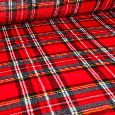 Tissu Doudou Carreaux Ecossais sur fond Rouge