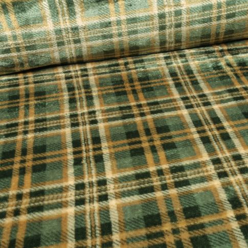 Tissu Doudou Carreaux Ecossais sur fond Vert