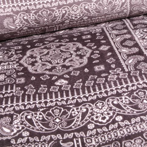 Tissu Doudou Motifs bandanas sur fond Gris anthracite