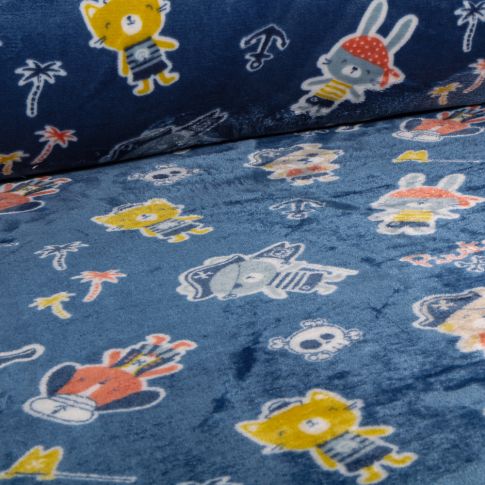 Tissu Doudou Matelots pirates sur fond Bleu marine