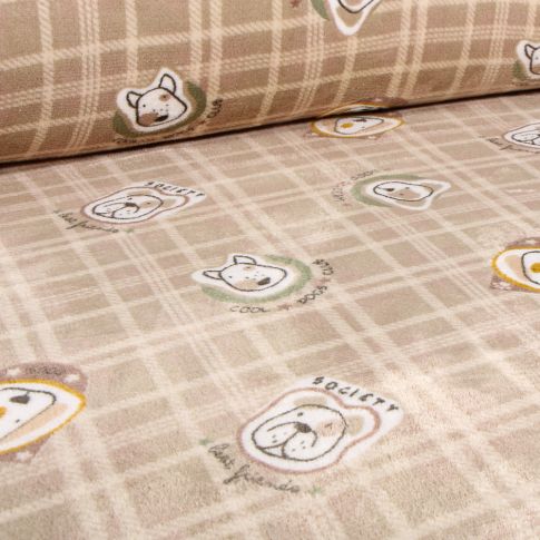 Tissu Doudou Dog écossais sur fond Beige