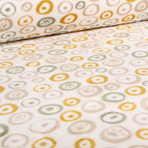 Tissu Doudou Pattes de chiens et cercles sur fond Ecru