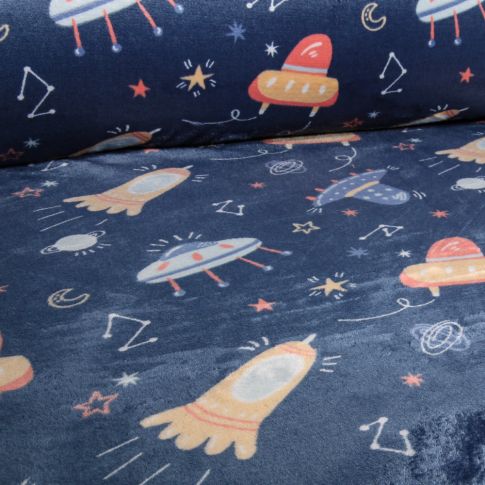 Tissu Doudou Astro space sur fond Bleu marine