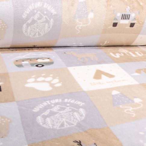 Tissu Doudou Aventurier sur fond Beige