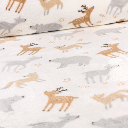 Tissu Doudou Jolis animaux de la forêt sur fond Blanc