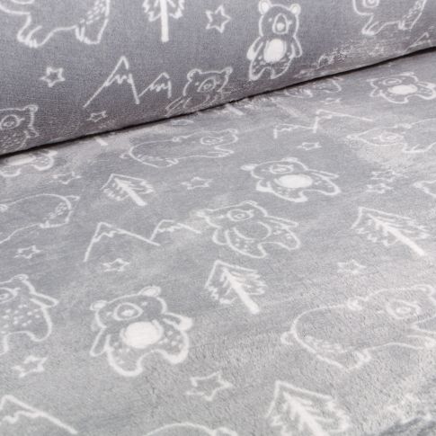 Tissu Doudou Forest ourson sur fond Gris