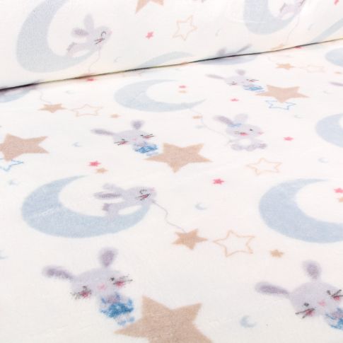 Tissu Doudou Douce nuit sur fond Blanc
