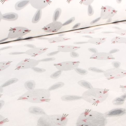 Tissu Doudou Lapinou sur fond Blanc