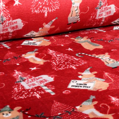 Tissu Doudou Lettres de noël sur fond Rouge