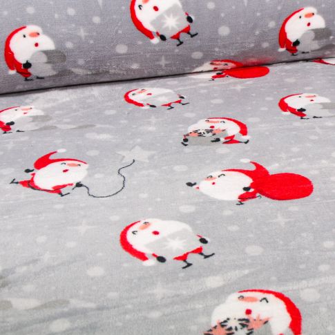 Tissu Doudou Santa's sur fond Gris