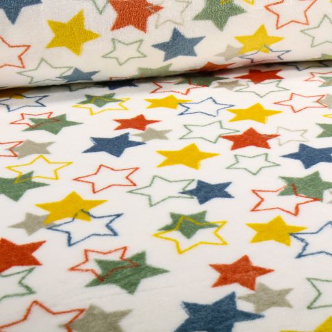 Tissu Doudou Etoiles colorées sur fond Blanc