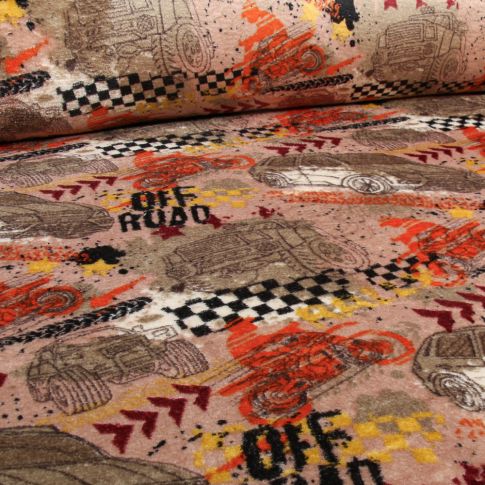 Tissu Doudou Road sensation sur fond Marron clair