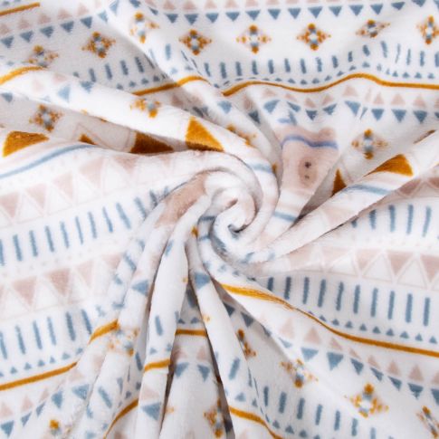 Tissu Doudou imprimé Petit ours Indien sur fond Blanc