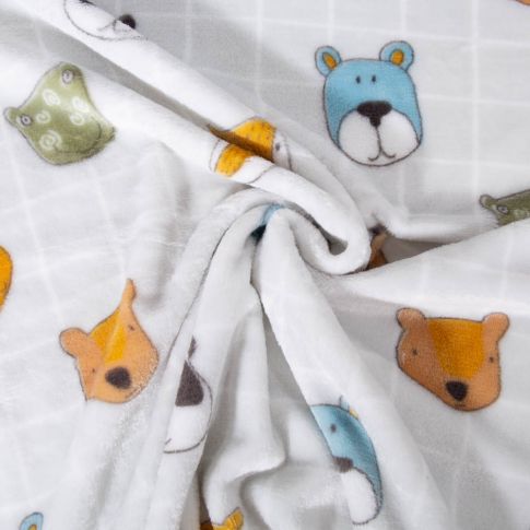 Tissu Doudou imprimé Animaux quadrillage sur fond Blanc