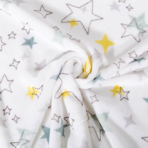Tissu Doudou imprimé Etoiles Lou sur fond Blanc
