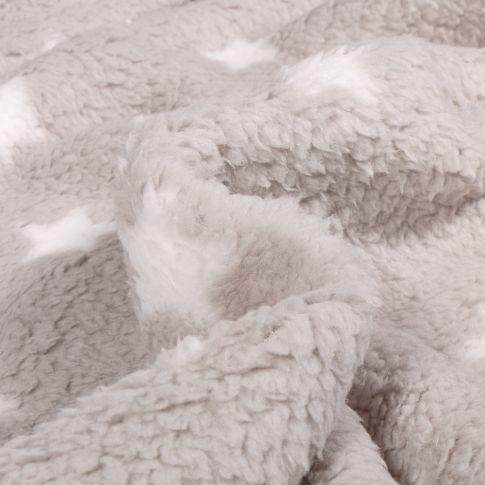 Tissu Fausse fourrure Doudou réversible Etoiles sur fond Gris clair