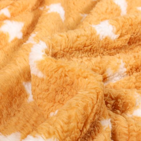 Tissu Fausse fourrure Doudou réversible Etoiles sur fond Jaune