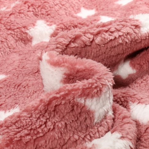 Tissu Fausse fourrure Doudou réversible Etoiles sur fond Rose