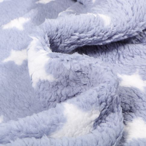 Tissu Fausse fourrure Doudou réversible Etoiles sur fond Bleu lavande