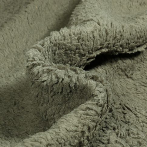  Tissu Fausse fourrure Doudou réversible uni Vert kaki