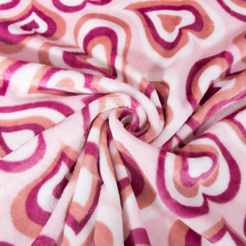 Tissu Doudou imprimé Coeurs sur fond Rose clair