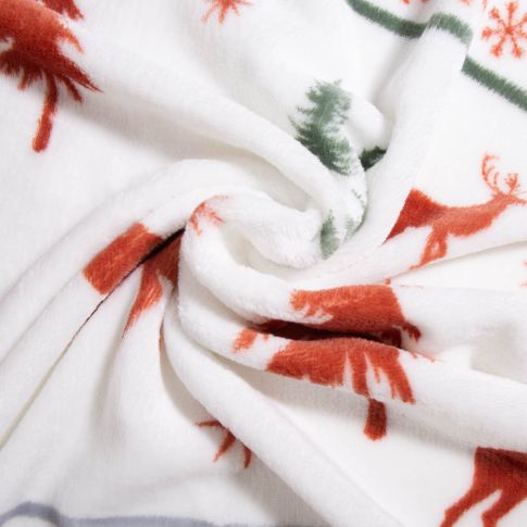 Tissu Doudou imprimé Sapin et cerf sur fond Blanc